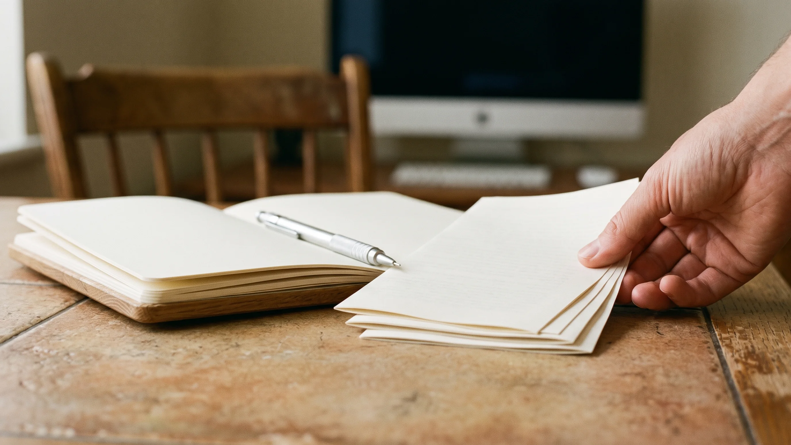 Overzicht van kosten CRM-systeem met notitieboek, potlood en documenten op houten bureau