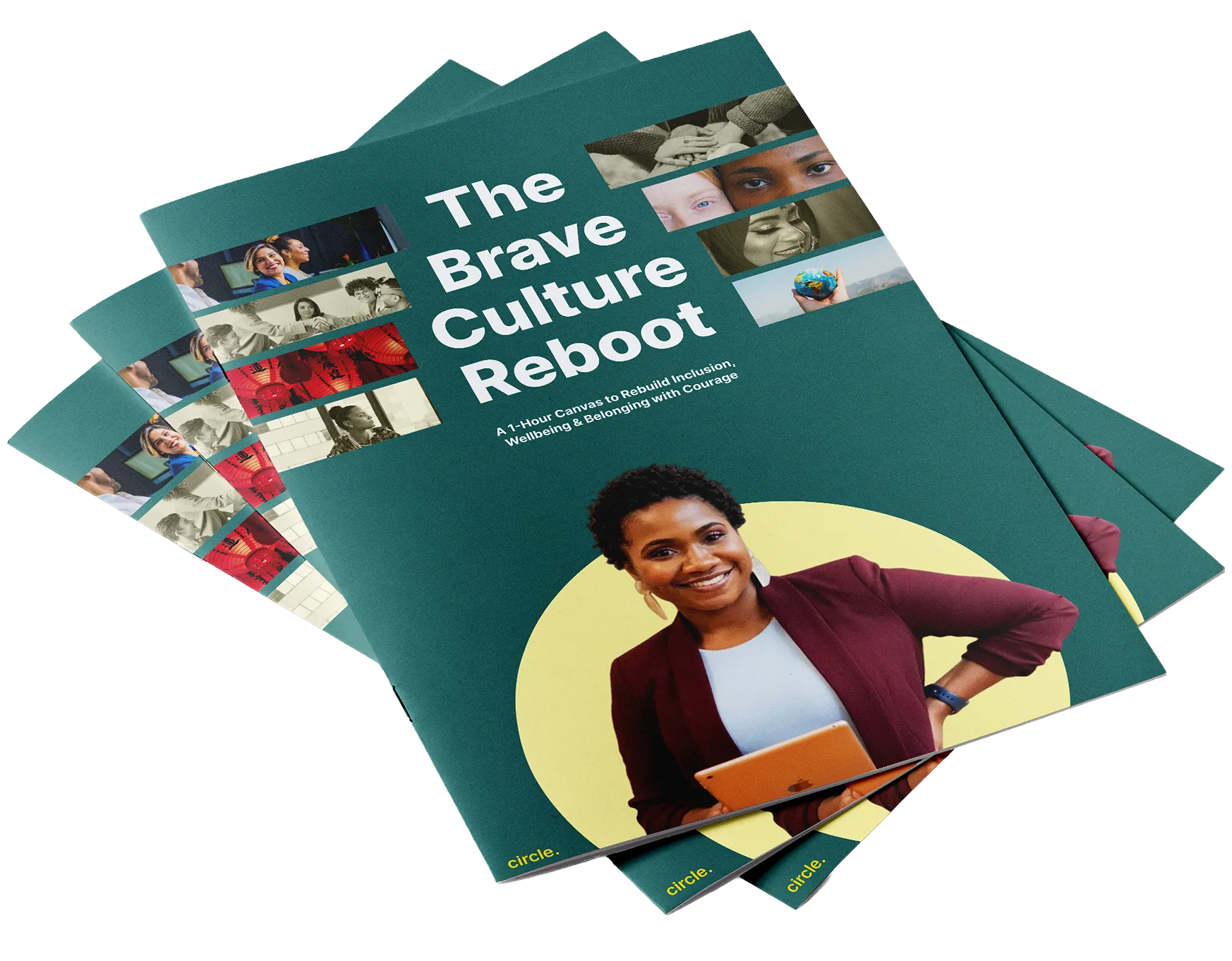 A diverse group of people looking at the laptop