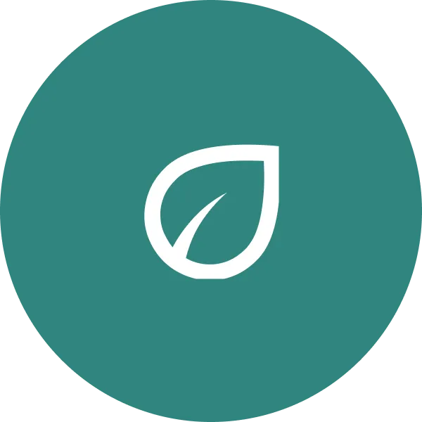 White leaf icon centered on a teal circular background.