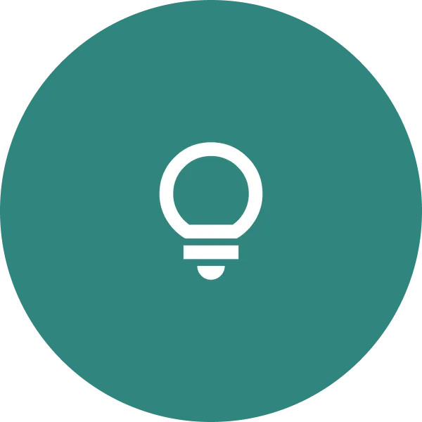 White light bulb icon centered on a teal circular background.
