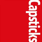 Capsticks company logo with white text on red background arranged vertically.