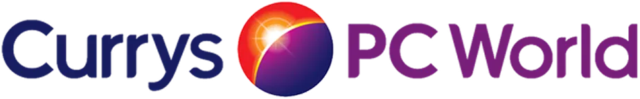 Currys PC World logo with a circular orange and purple icon between the words Currys and PC World.