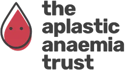 Logo of The Aplastic Anemia Trust featuring a stylized red drop with two dots next to the organization's name in lowercase letters.