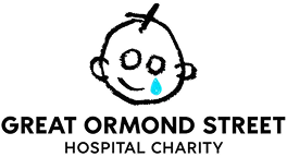 Great Ormond Street Hospital Charity logo featuring a stylized child’s face with a medical tube and a single blue tear drop.
