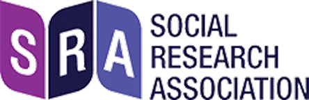 Logo with stylized letters S, R, and A on purple and blue panels beside the text Social Research Association.
