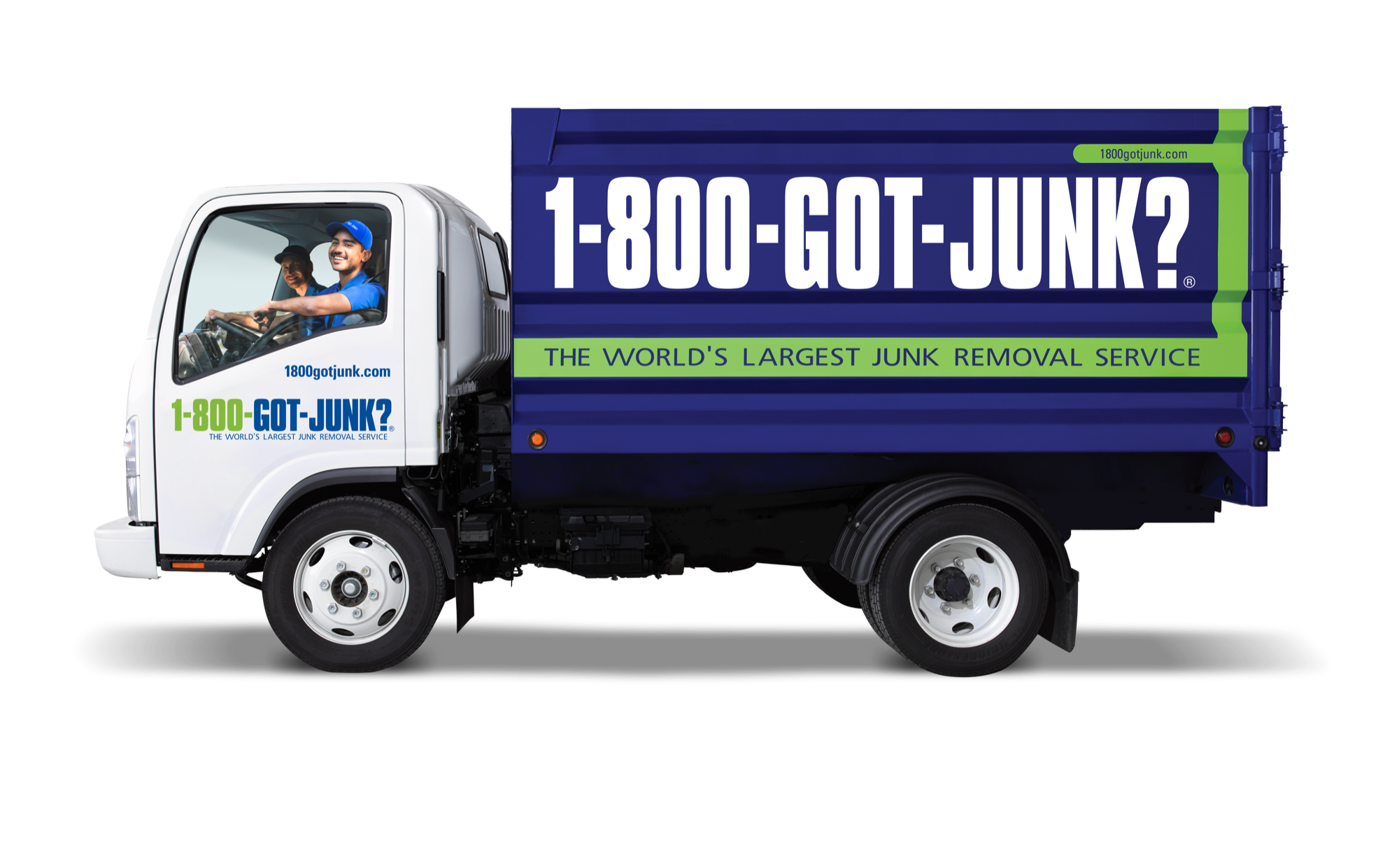 1-800-GOT-JUNK? truck with two team members in the cab