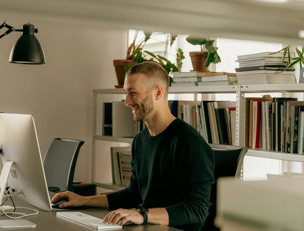 A man working in a computer