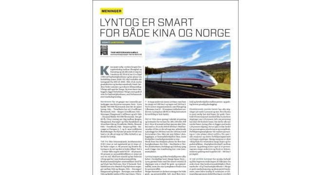 Illustrasjon til: Kronikk i TU: Lyntog er smart for både Kina og Norge