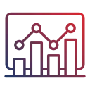 Icon of a bar chart with a line graph overlay and three nodes connected by the line.