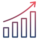 Bar chart with four ascending bars and an upward trending arrow above.