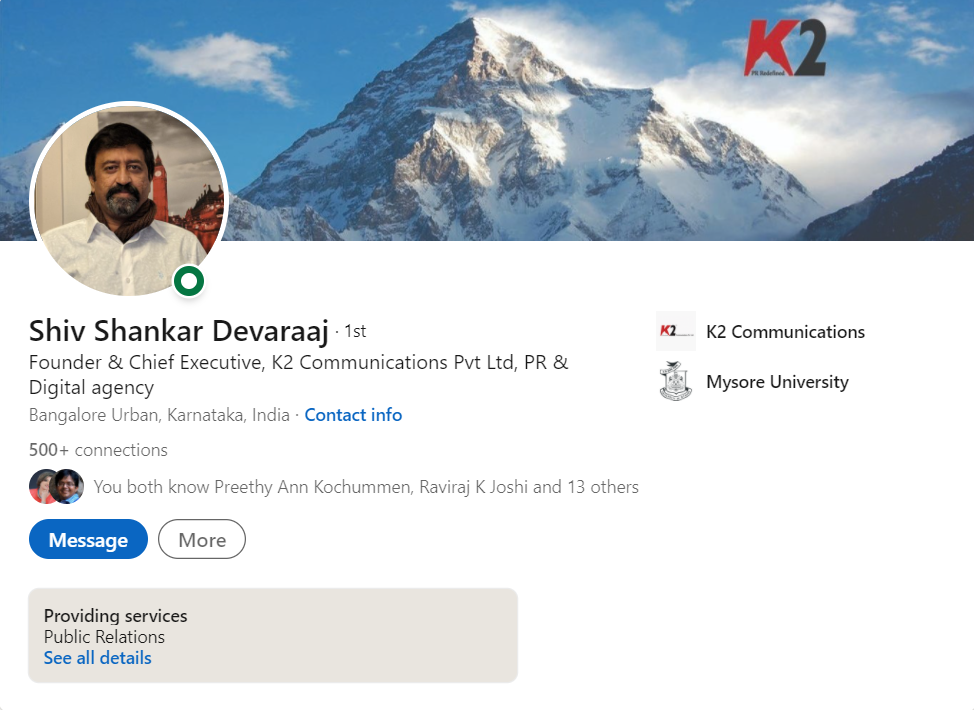 Shiv Shankar Devaraaj, Founder of K2 Communications