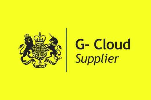 The UK Government's G-Cloud Supplier logo featuring the royal coat of arms and text 'G-Cloud Supplier' on a yellow background.