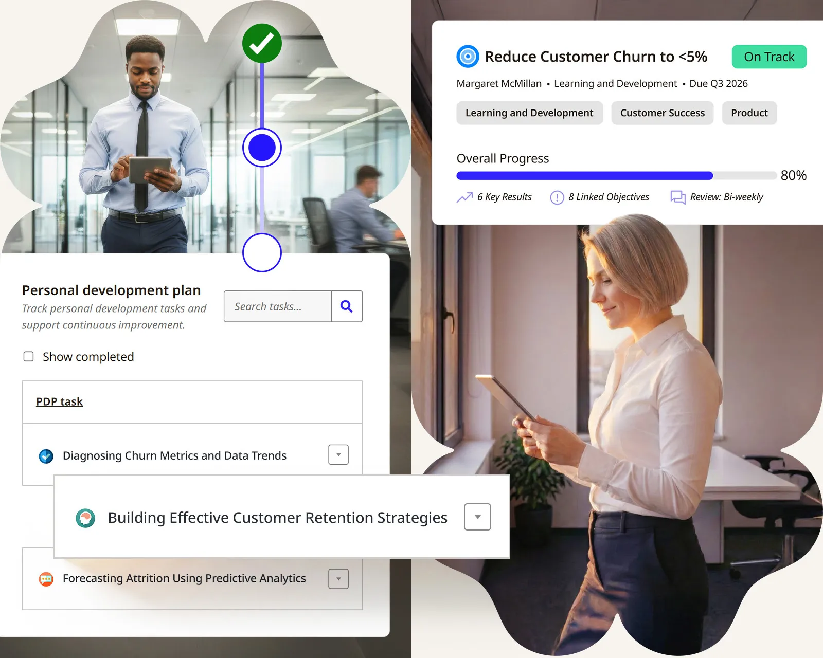 A woman is shown on a screen with a cell phone in her hand.