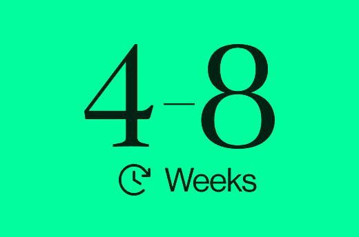 Text showing a time range of 4 to 8 weeks with a clock icon.