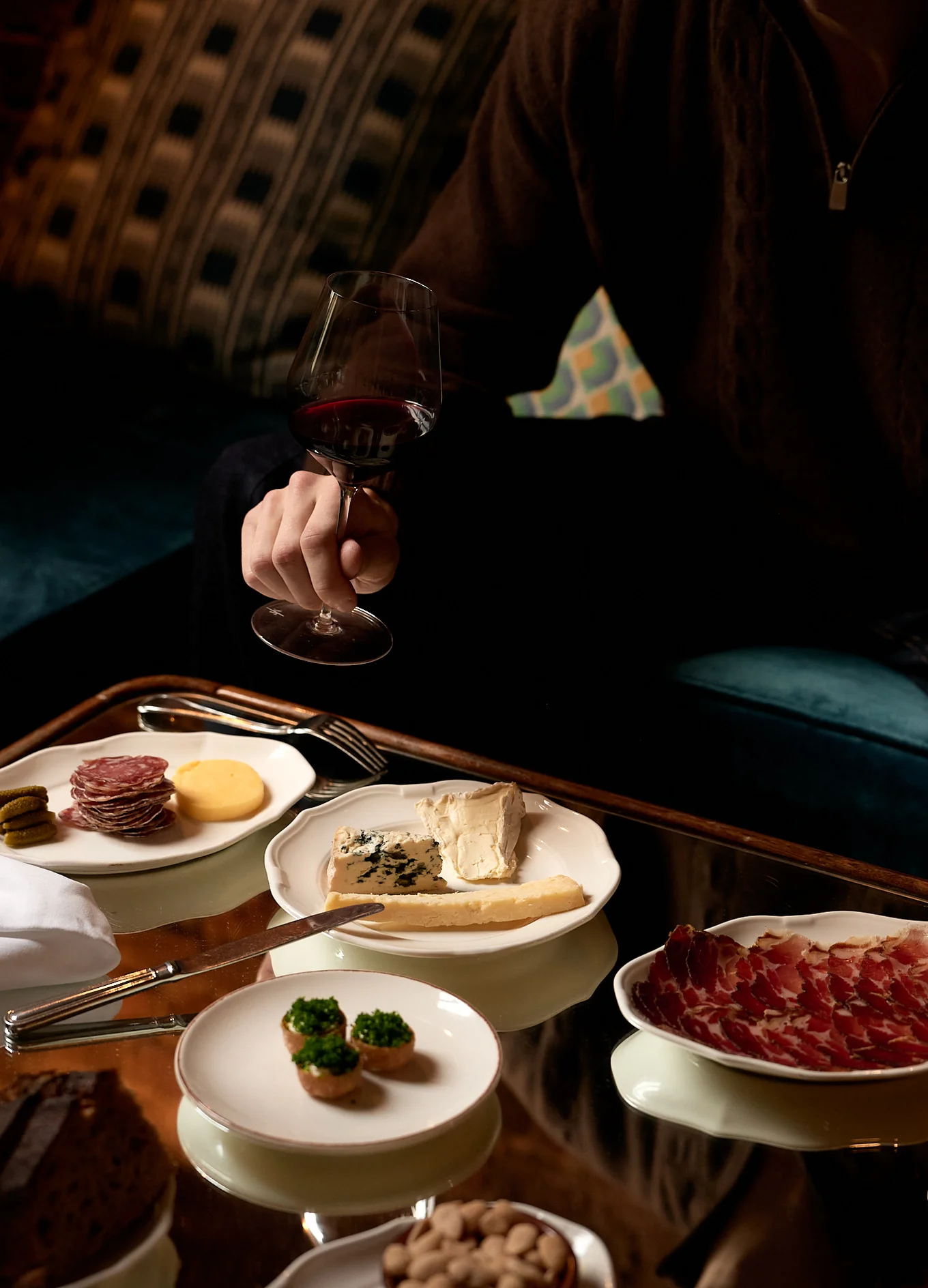 Wine tasting and cheese/charcuterie board, La Compagnie, Neal's Yard, Experimental Group.