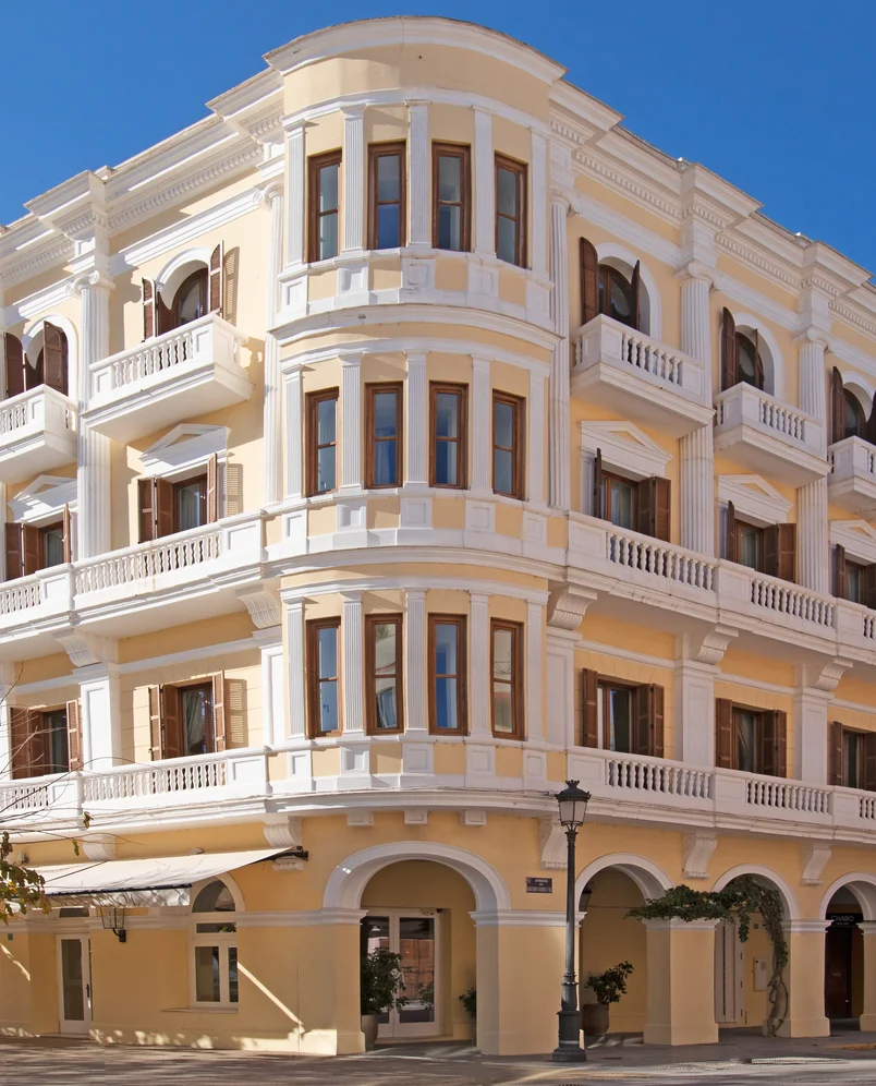 The historic and elegant facade of the Palazzina Grassi hotel by Experimental Group in Venice, Italy.