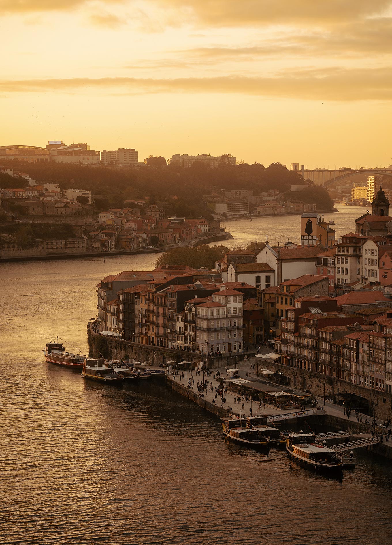 Romantic sunset view over the Douro River, Porto.