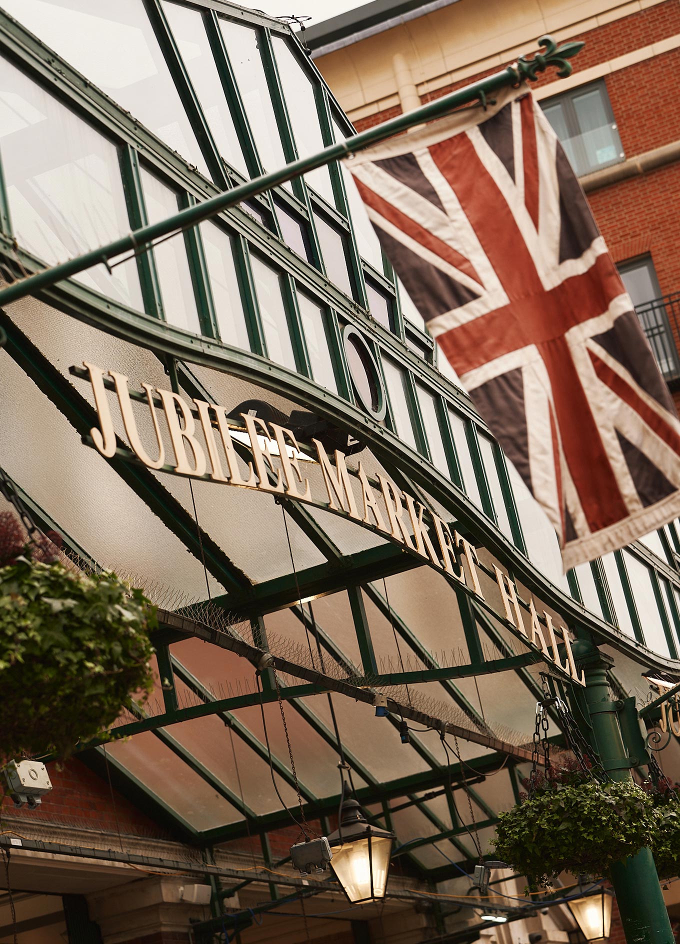 Awning and British flag at the entrance of an Experimental Group establishment.