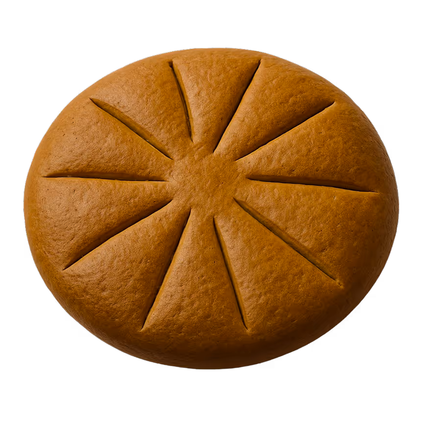 Galette Ceyrestenne dorée avec huit incisions en étoile sur le dessus.