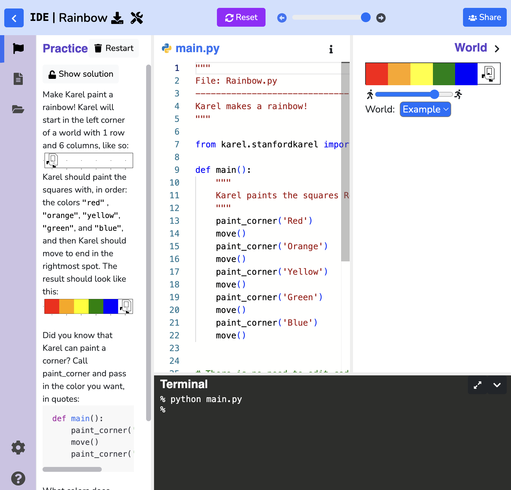 Our IDE running an example program.