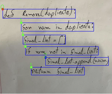 Hand written code, identified and outlined by a computer.
