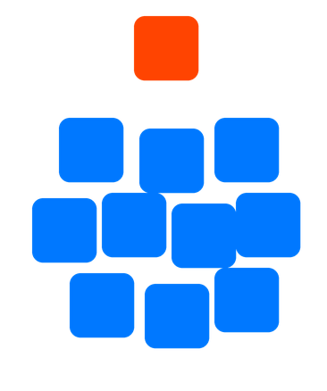 A diagram of the section leader model, showing one red cube representing the teacher and ten blue cubes representing the students.