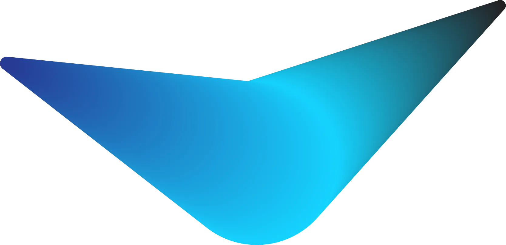 Abstract blue gradient shape with smooth curves and sharp points.