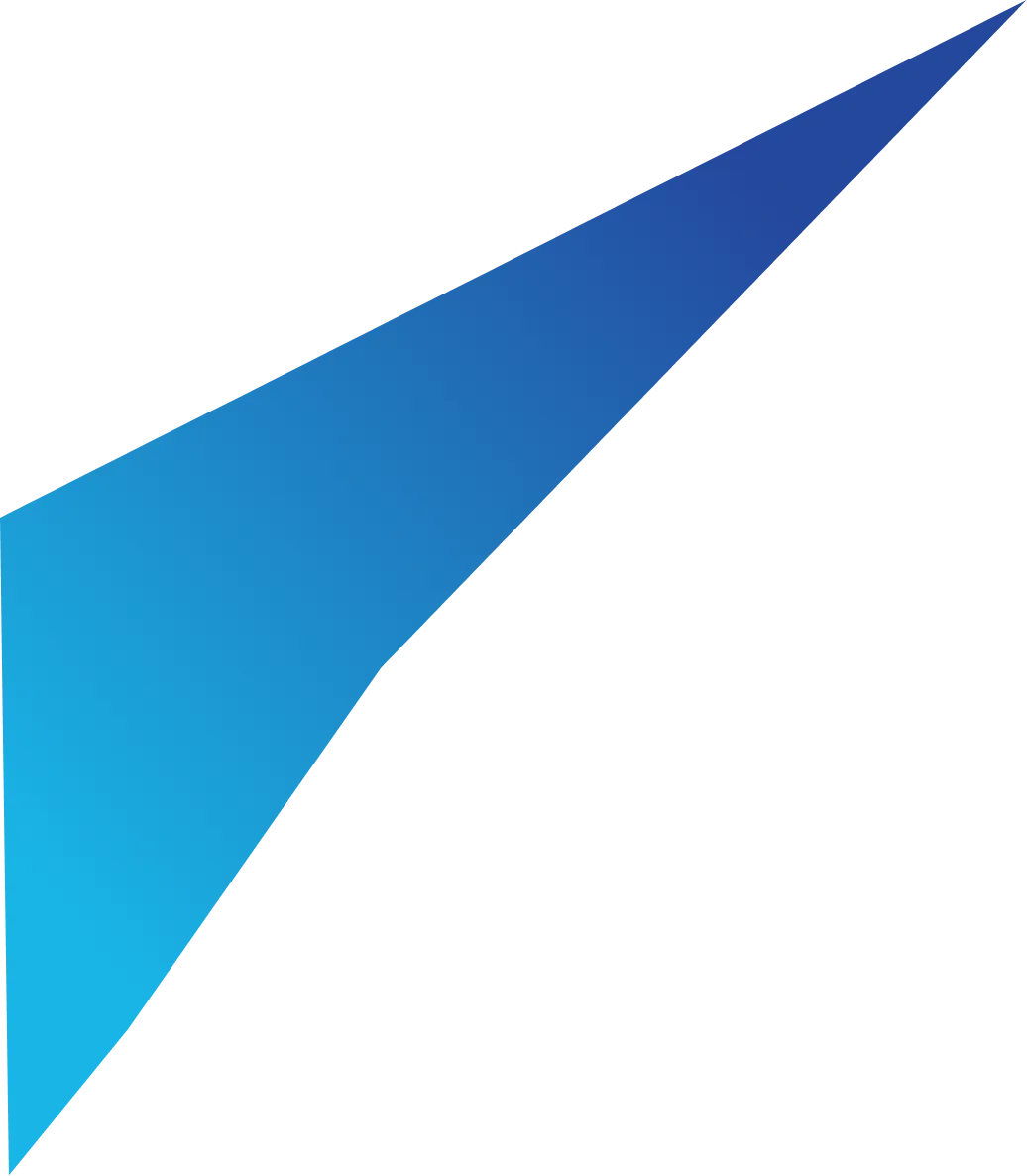 Abstract blue gradient arrow shape pointing upward to the right.
