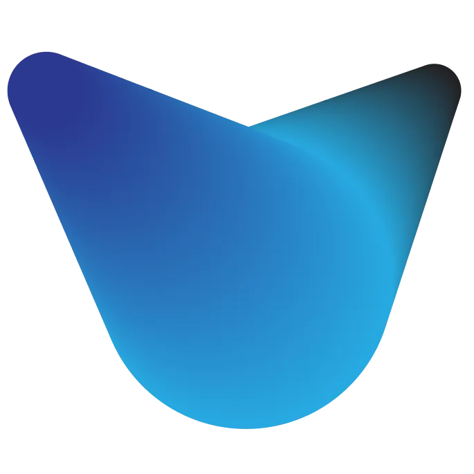 Abstract gradient shape with shades of blue fading from dark to light on a black background.