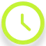 Icon of a gray clock with black hour and minute hands inside a green circular border.