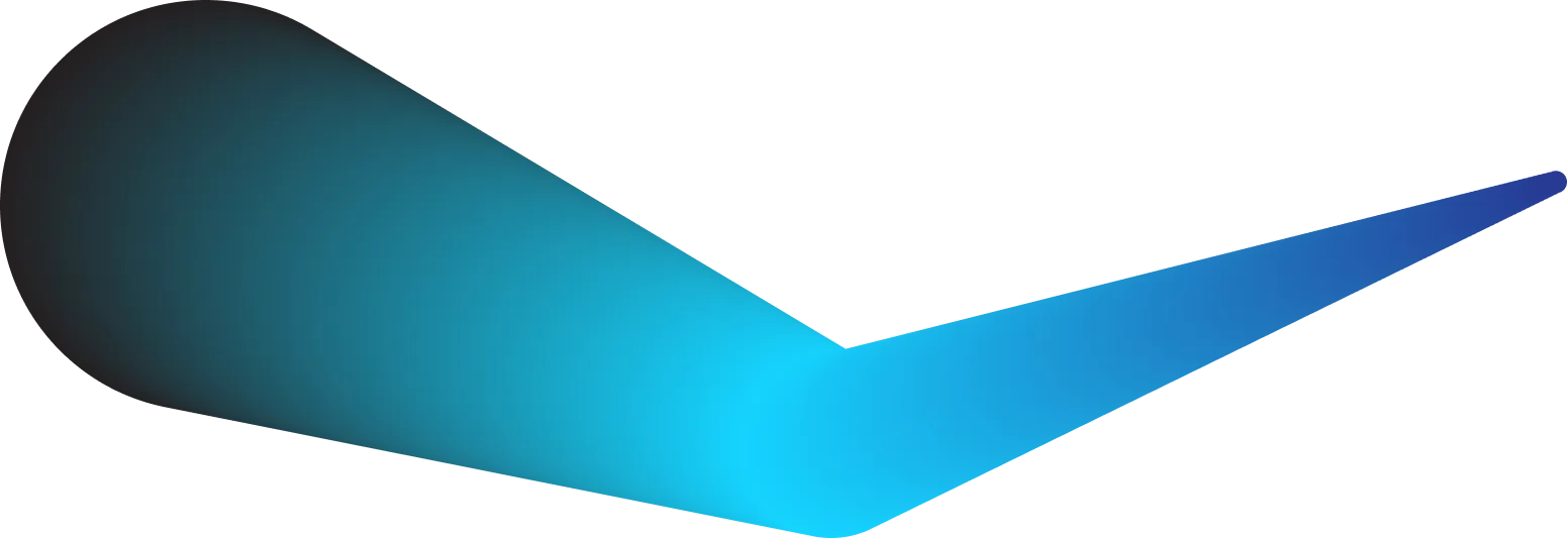 Abstract blue checkmark-shaped gradient design with rounded and pointed ends on a black background.