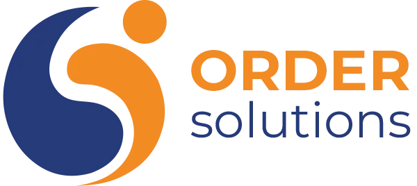 Order Solutions company logo with stylized blue and orange design elements.
