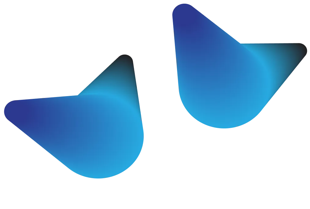 Two abstract blue gradient shapes with rounded corners on a black background.