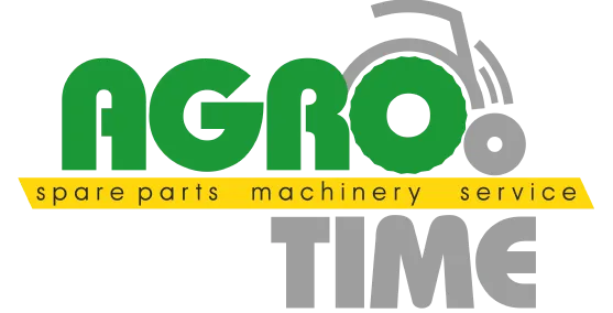 AGRO logo with green letters and yellow bar below reading 'spare parts machinery service', overlaid on a gray gear graphic.