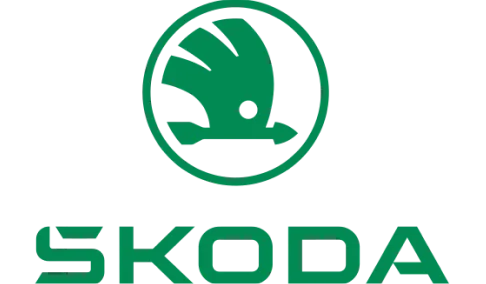 Green Škoda logo with winged arrow emblem above the brand name.
