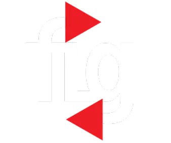 White lowercase letters 'f', 'l', and 'g' with red triangular shapes resembling play buttons integrated above and below the letters.