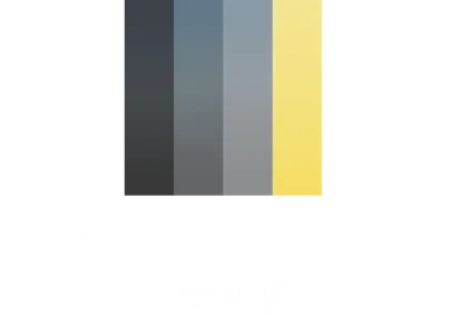 Vertical color bars in dark grey, medium grey, light grey, and yellow on a black background.