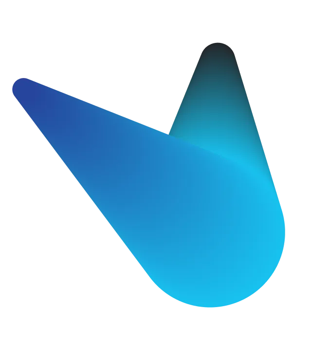 Abstract 3D shape with smooth gradient from blue to cyan on a black background.