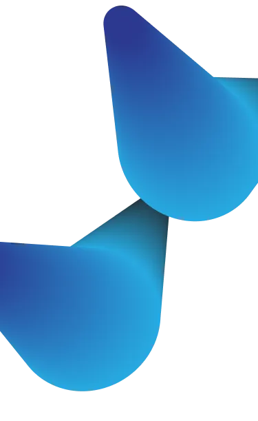 Two gradient blue teardrop shapes on a black background.