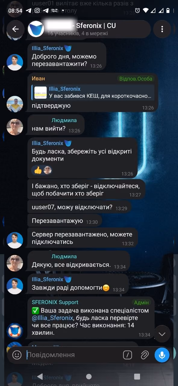 Підтримка Sferonix у Telegram