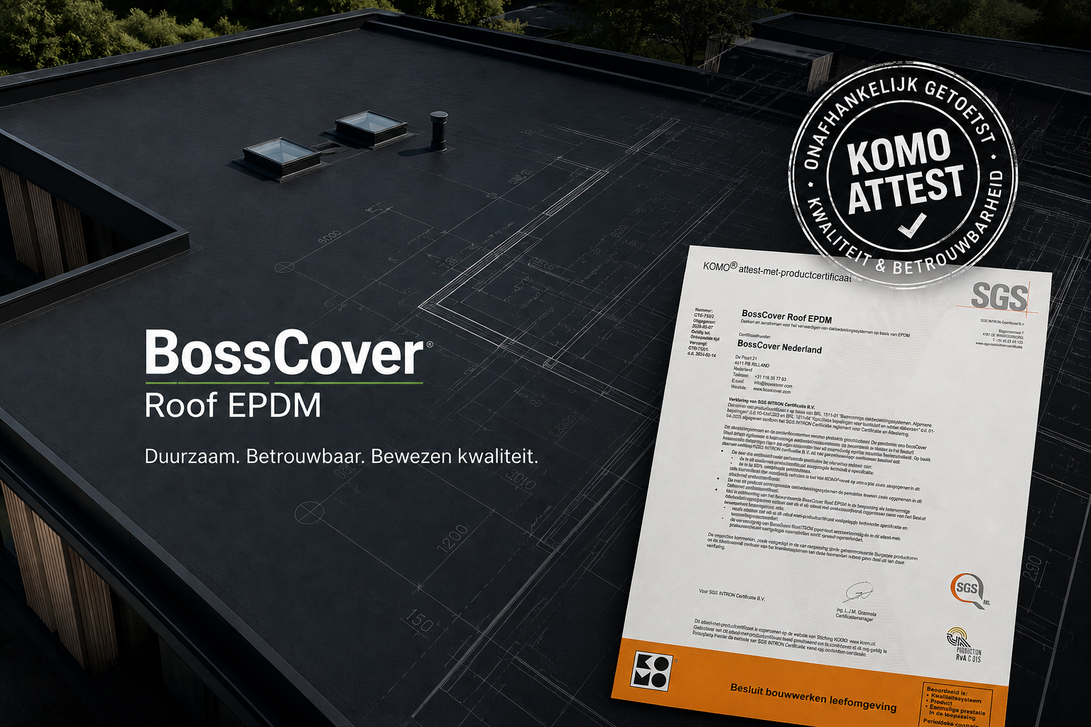 Nieuw uitgebreide KOMO attest voor BossCover Roof EPDM