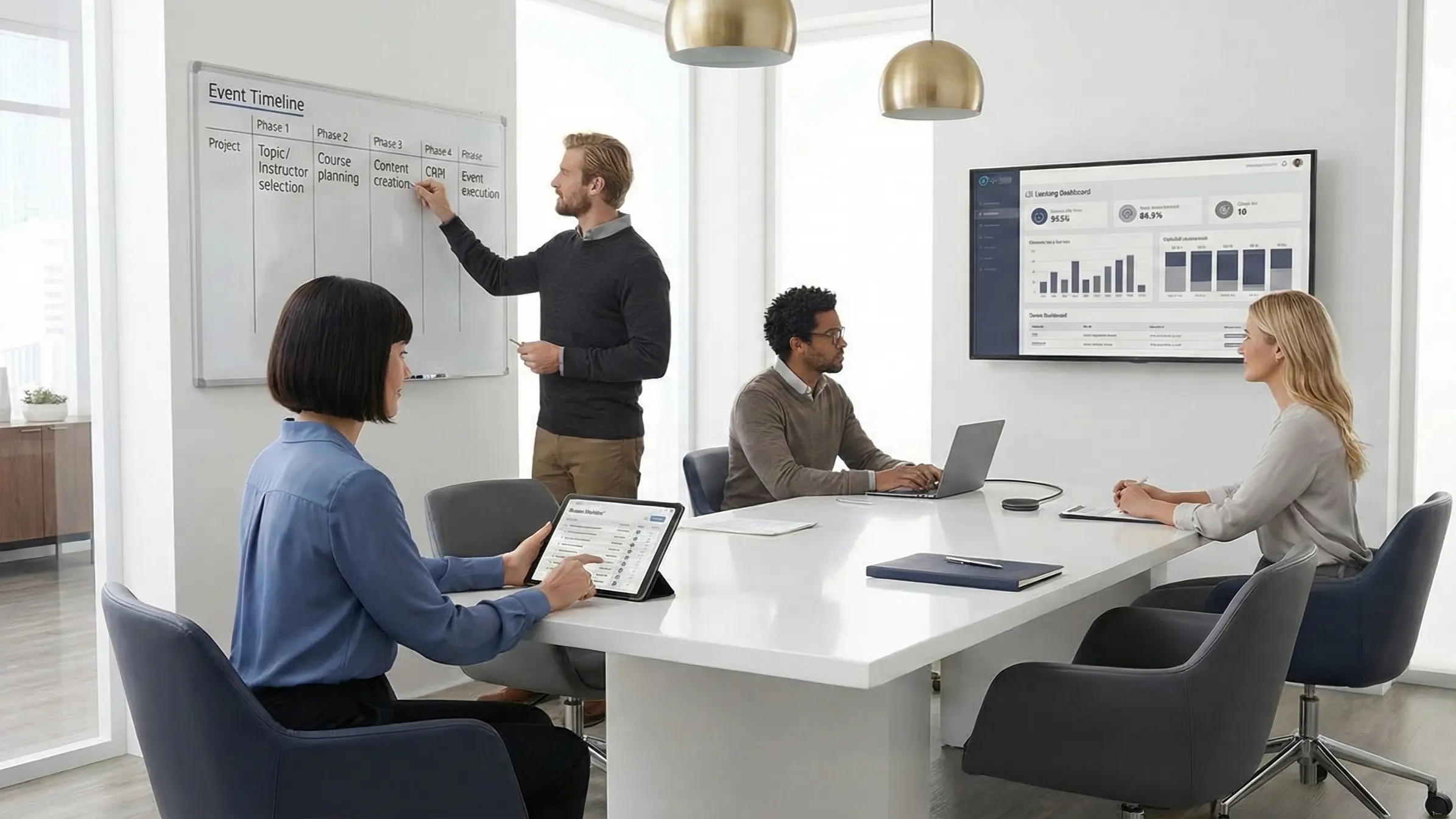 Team reviewing CE program metrics during a planning meeting.