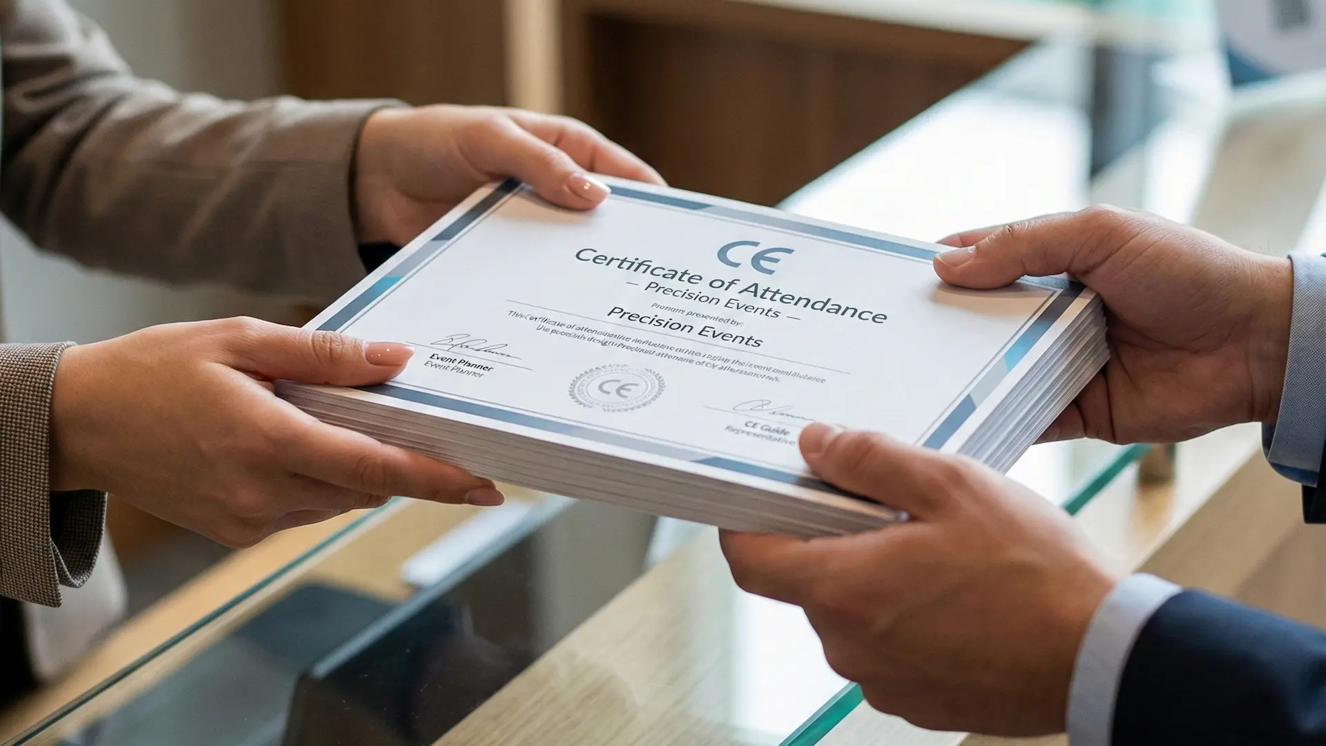 Dental CE certificate being handed to an attendee.