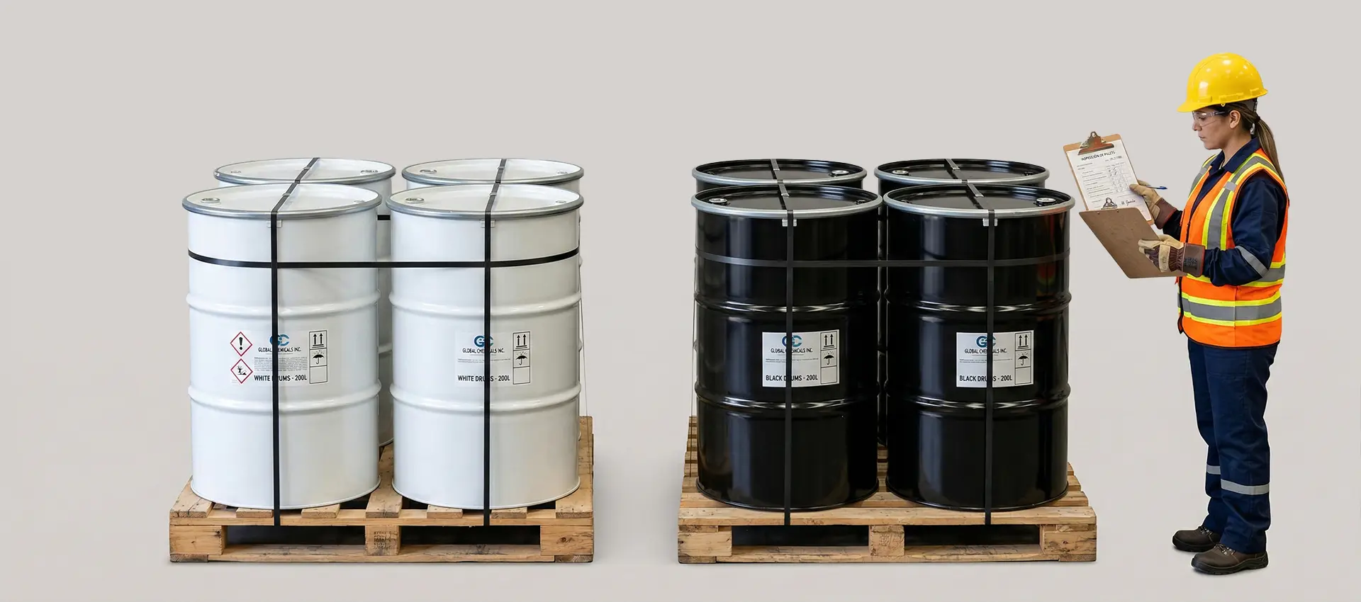 Tambores de acero en palets.