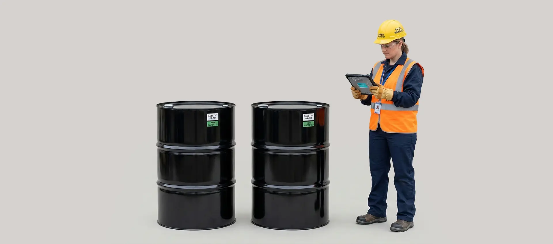 Trabajadora checando tambores de 200L