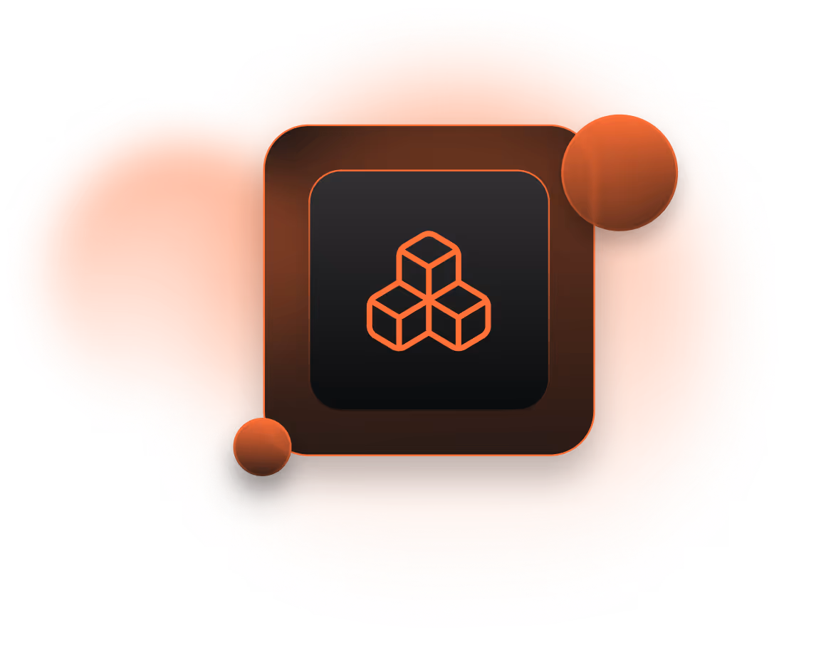 A black and orange icon with a red rectangle.