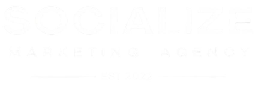 Logo for Socialize Marketing Agency, established in 2022, with bold text and horizontal lines.