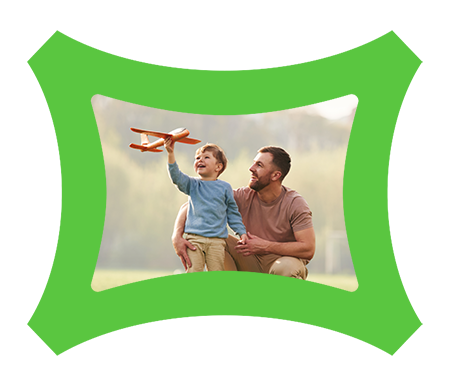 Father and son playing with a toy airplane