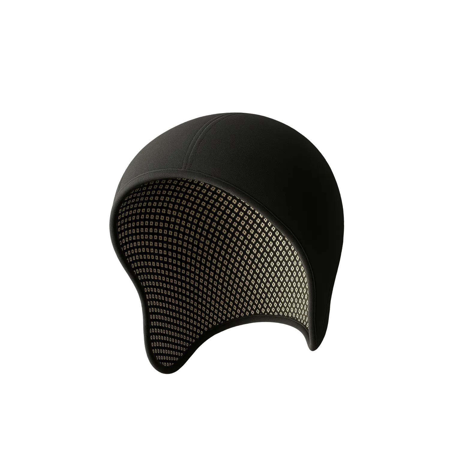 Black helmet with a textured gold interior lining.