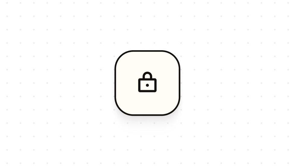Icon of a black lock on a rounded square white button with a dotted grid background.
